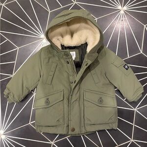 GAP Olive Baby Jacket with Faux Fur